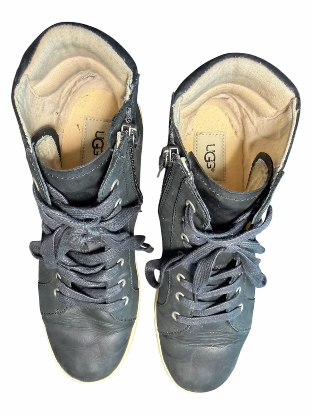 UGG Gradie High Top Sneakers Black Leather Side Zip Women’s 8.5 Style 1014607